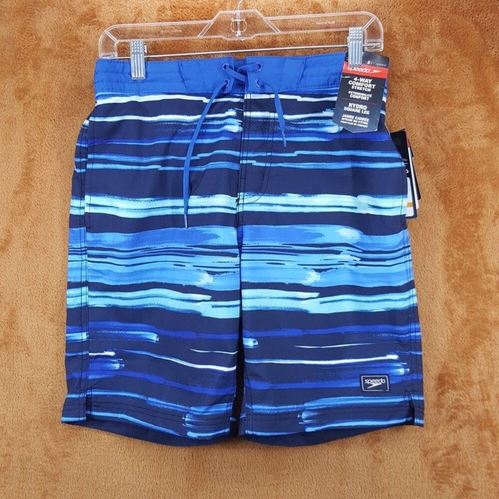 SPEEDO Swimwear Mens Small Blue Stripe Board Shorts Hydro Square Leg Comfort